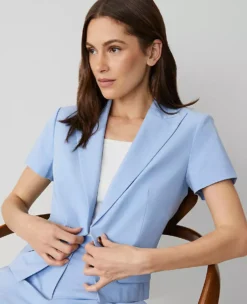 Petite Short Sleeve Blazer - Tailored Brisk Blue Professional Jacket 5 Petite Short Sleeve Blazer - Tailored Brisk Blue Professional Jacket -Ann Taylor Store 850721 9960 ALT2