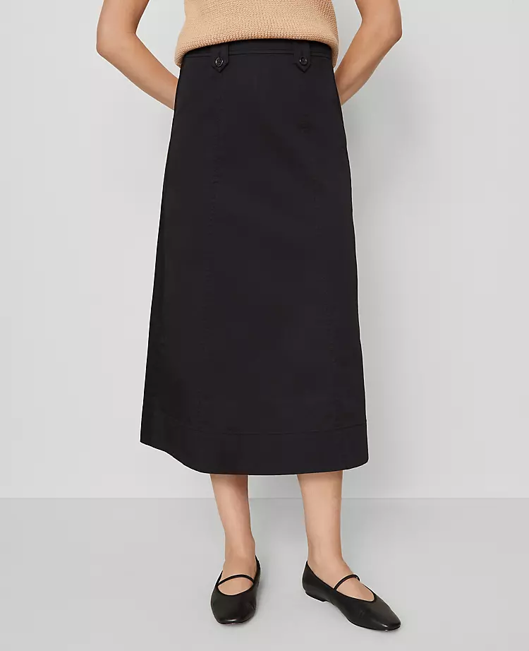 Full Midi Skirt with Cargo Detailing - Black Cotton A-Line Skirt 2 Full Midi Skirt with Cargo Detailing - Black Cotton A-Line Skirt - Image 2