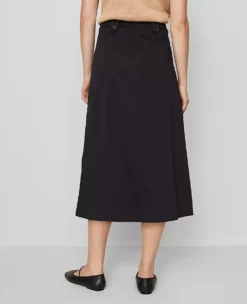 Full Midi Skirt with Cargo Detailing - Black Cotton A-Line Skirt 5 Full Midi Skirt with Cargo Detailing - Black Cotton A-Line Skirt -Ann Taylor Store 850728 2222 ALT2