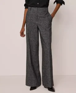 High-Waist Wide Leg Herringbone Trousers - Grey and White Combo -Ann Taylor Store 850758 019341 ALT1