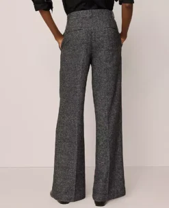 High-Waist Wide Leg Herringbone Trousers - Grey and White Combo -Ann Taylor Store 850758 019341 ALT2
