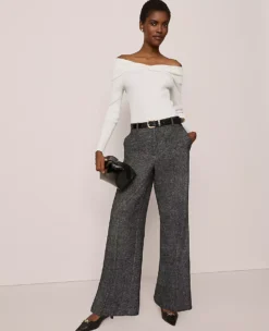 High-Waist Wide Leg Herringbone Trousers - Grey and White Combo -Ann Taylor Store 850758 019341 ALT3
