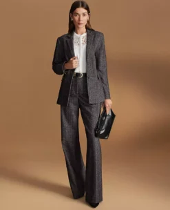 High-Waist Wide Leg Herringbone Trousers - Grey and White Combo -Ann Taylor Store 850758 019341 MKTG2