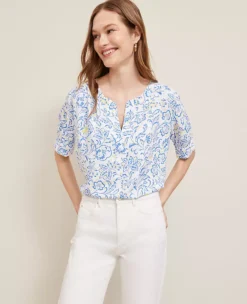 Petite Paisley Floral Half Sleeve Popover Top in White 5 Petite Paisley Floral Half Sleeve Popover Top in White -Ann Taylor Store 850789 522442 ALT2