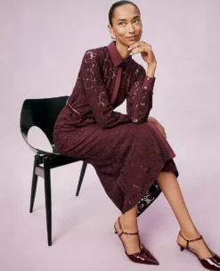 Belted Lace Midi Shirtdress Poised Plum