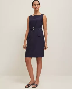 Petite Belted Square Neck Shift Dress with Pockets - Night Sky