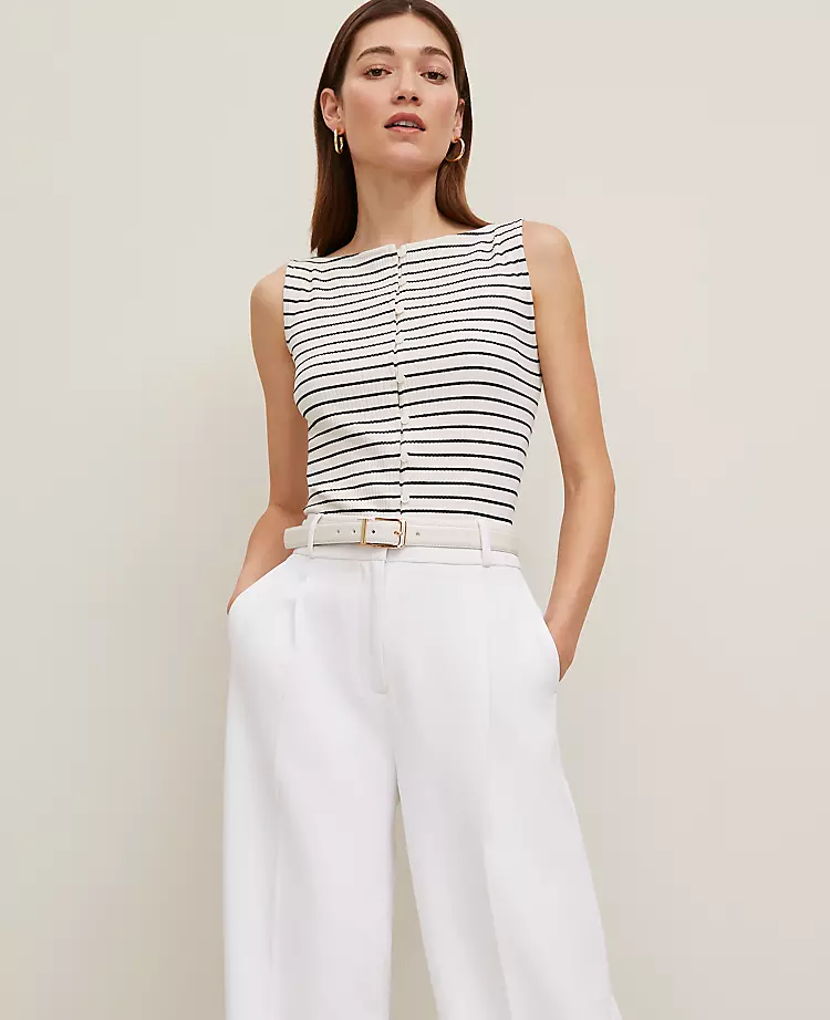 Petite Black Ribbed Sleeveless Top with Polished Button Detail 3 Petite Black Ribbed Sleeveless Top with Polished Button Detail - Image 3