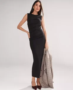 Knit Ruched Sheath Dress Black