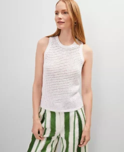 Petite White Open Stitch Sweater Shell - Lightweight Knit Top