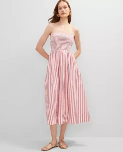 Petite Striped Maxi Flare Dress with Smocked Waist - Burnt Mauve -Ann Taylor Store 850980 520093 ALT2