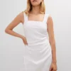 Petite Square Neck Sheath Dress - Elegant White Cotton