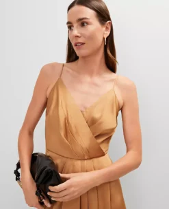 Petite Draped Midi Sheath Dress – Elegant Pecan Crossover V-Neck -Ann Taylor Store 850990 019582 ALT2