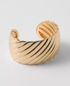 Modern Twisted Metal Cuff Bracelet - Goldtone Sculpted Statement Piece