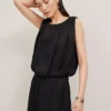 Petite Black Bubble Hem Tank Top - Airy Relaxed Fit Sleeveless Blouse