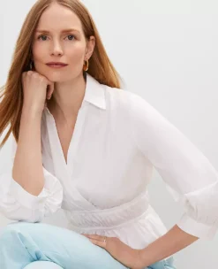 Petite White Peplum Blouse with Elastic Waist and Pointed Collar -Ann Taylor Store 851056 9000 ALT2