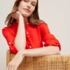 Petite Relaxed Linen Shirt in Fiery Red
