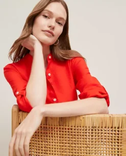 Petite Relaxed Linen Shirt in Fiery Red