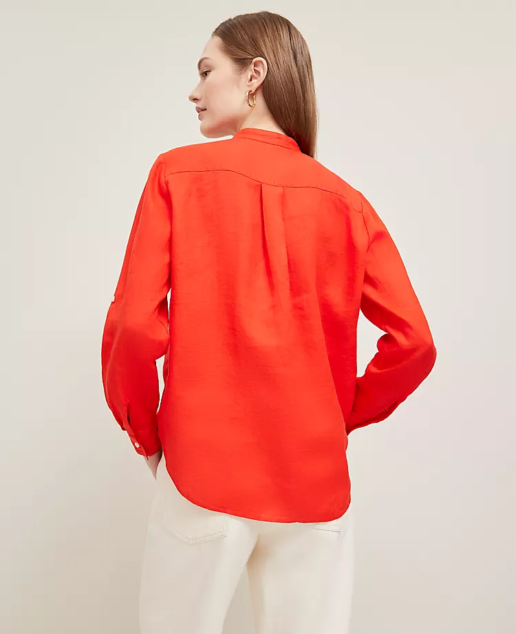 Petite Relaxed Linen Shirt in Fiery Red 2 Petite Relaxed Linen Shirt in Fiery Red - Image 2
