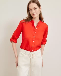 Petite Relaxed Linen Shirt in Fiery Red 5 Petite Relaxed Linen Shirt in Fiery Red -Ann Taylor Store 851074 5139 ALT2