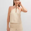 Petite Cutout Halter Top with Keyhole Detail - Sands Edge
