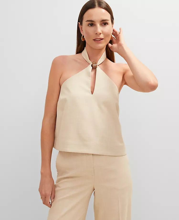 Petite Cutout Halter Top with Keyhole Detail - Sands Edge 1 Petite Cutout Halter Top with Keyhole Detail - Sands Edge
