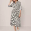Elegant Petite Striped Collared Midi Shirtdress in Muted Moss