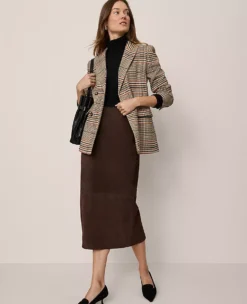 Studio Collection Seamed Pencil Skirt In Suede Pure Chocolate