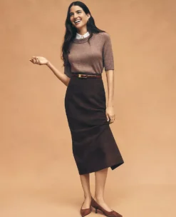 Studio Collection Seamed Pencil Skirt In Suede Pure Chocolate -Ann Taylor Store 851446 7043 MKTG2