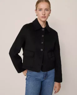Tailored Black Double Face Jacket with Point Collar and Patch Pockets -Ann Taylor Store 851454 2222 ALT2