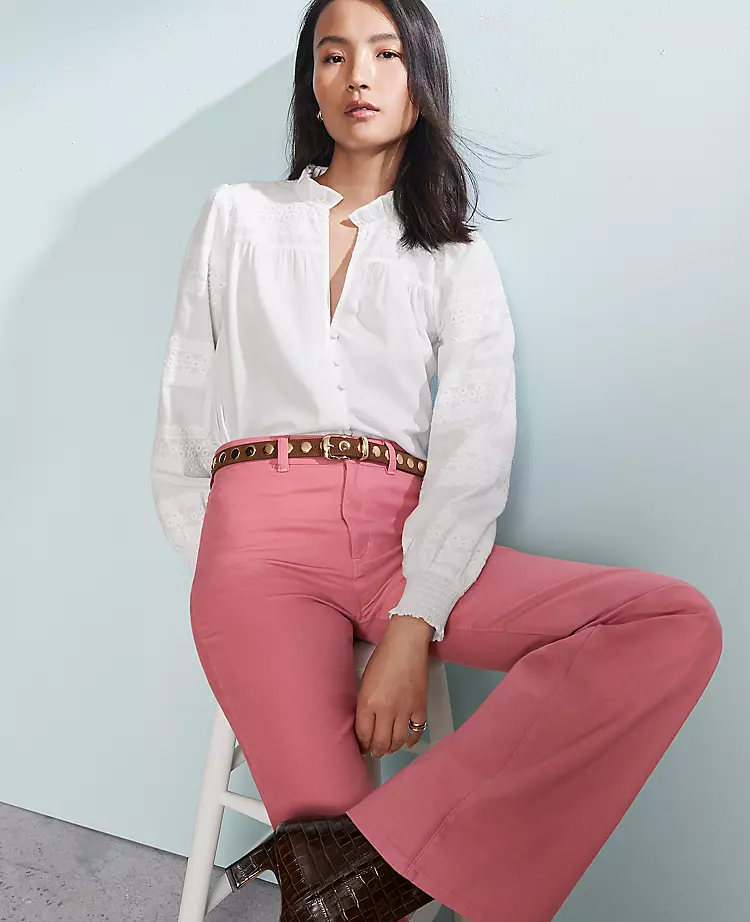 Petite Winter White Lace Trim Blouse - Elegant Ruffle Collar Cotton Top 1 Petite Winter White Lace Trim Blouse - Elegant Ruffle Collar Cotton Top