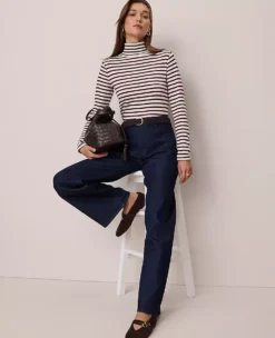Ann Taylor Petite Weekend Striped Turtleneck Top in Cherry Pie -Ann Taylor Store 851478 522637 ALT2
