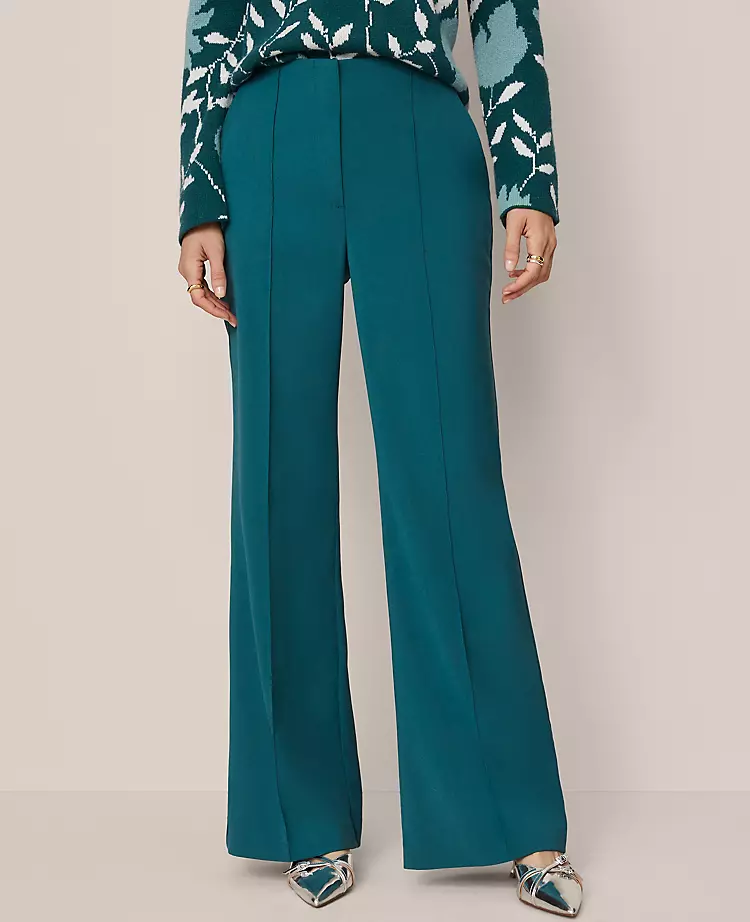 Petite Curvy Fit Flared Trousers in Deep Atlantic Teal 1 Petite Curvy Fit Flared Trousers in Deep Atlantic Teal