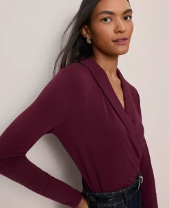 Petite Shawl Collar Wrap Top in Poised Plum