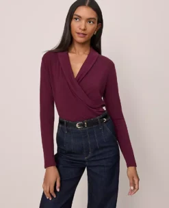 Petite Shawl Collar Wrap Top in Poised Plum -Ann Taylor Store 851493 9536 ALT2
