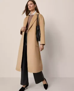 Elegant Petite Belted Notch Collar Wool Blend Coat - Cafe Au Lait -Ann Taylor Store 851499 5824 ALT2