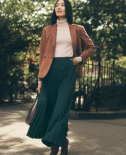 Horsebit Pleated Midi Skirt in Pine Grove Green