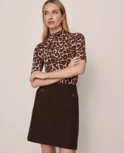 Petite Animal Print Mock Neck Top - Elbow Sleeve Pale Sandalwood -Ann Taylor Store 851531 523120 ALT2