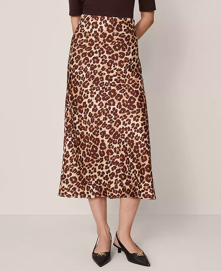 Petite Animal Print Satin Bias Slip Skirt - Pale Sandalwood 2 Petite Animal Print Satin Bias Slip Skirt - Pale Sandalwood - Image 2