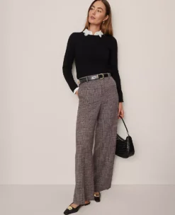 Petite Wide-Leg High-Waisted Plaid Trousers - Black & Brown Multi -Ann Taylor Store 851592 019339 ALT3