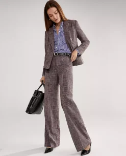 Petite Wide-Leg High-Waisted Plaid Trousers - Black & Brown Multi