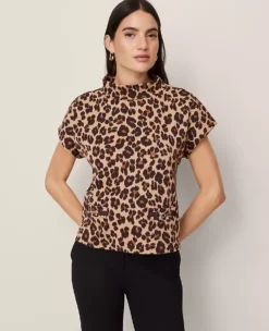 Chic Petite Mock Neck Animal Print Top with Horsebit Detail