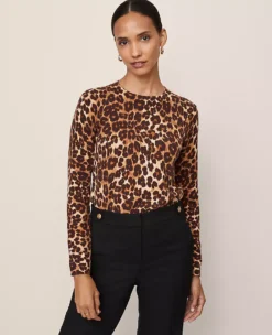 Petite Brown Animal Print Essential Crew Neck Cotton Sweater