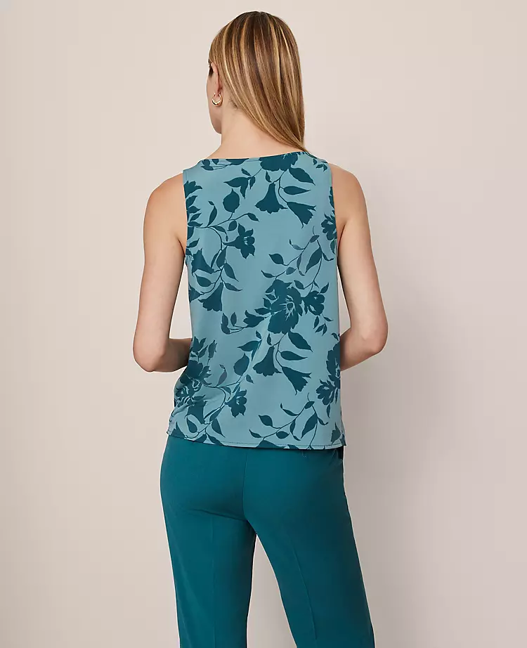 Petite V-Neck Sleeveless Shell - Mixed Media Top in Deep Atlantic Teal 2 Petite V-Neck Sleeveless Shell - Mixed Media Top in Deep Atlantic Teal - Image 2