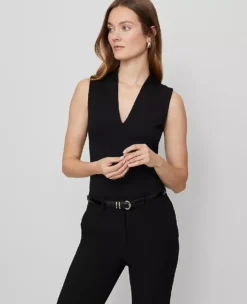 Petite Sleeveless V-Neck Top in Classic Black