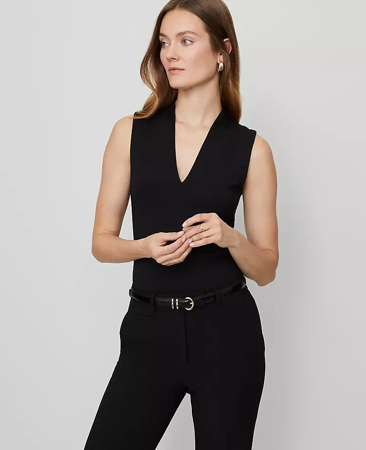 Petite Sleeveless V-Neck Top in Classic Black 1 Petite Sleeveless V-Neck Top in Classic Black