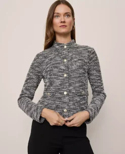 Petite Tailored Mock Neck Cardigan in Black Multi