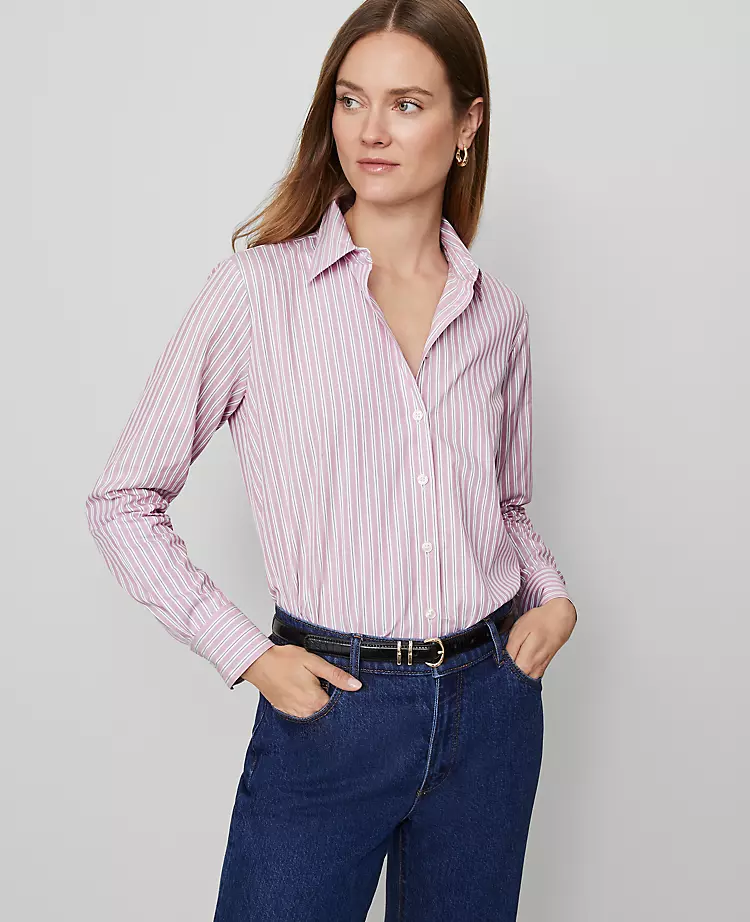 Petite Striped Relaxed Fit Button-Down Shirt in Budding Blossom 1 Petite Striped Relaxed Fit Button-Down Shirt in Budding Blossom