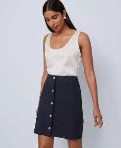 Petite A-Line Ponte Skirt with Front Pockets in Carbon Navy