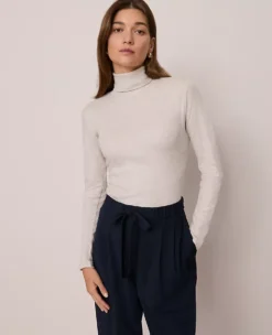 Ann Taylor Petite Weekend Collection Turtleneck Top - Pale Sand Heather
