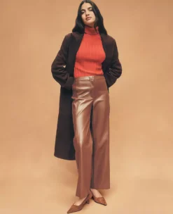 Petite Faux Leather Straight Leg Ankle Pants - Midnight Mahogany -Ann Taylor Store 851703 0046 MKTG2